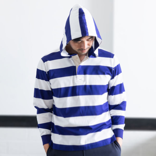 32/2 Double Mercerized Supima Cotton Long Sleeve Striped Rugby Hoodie