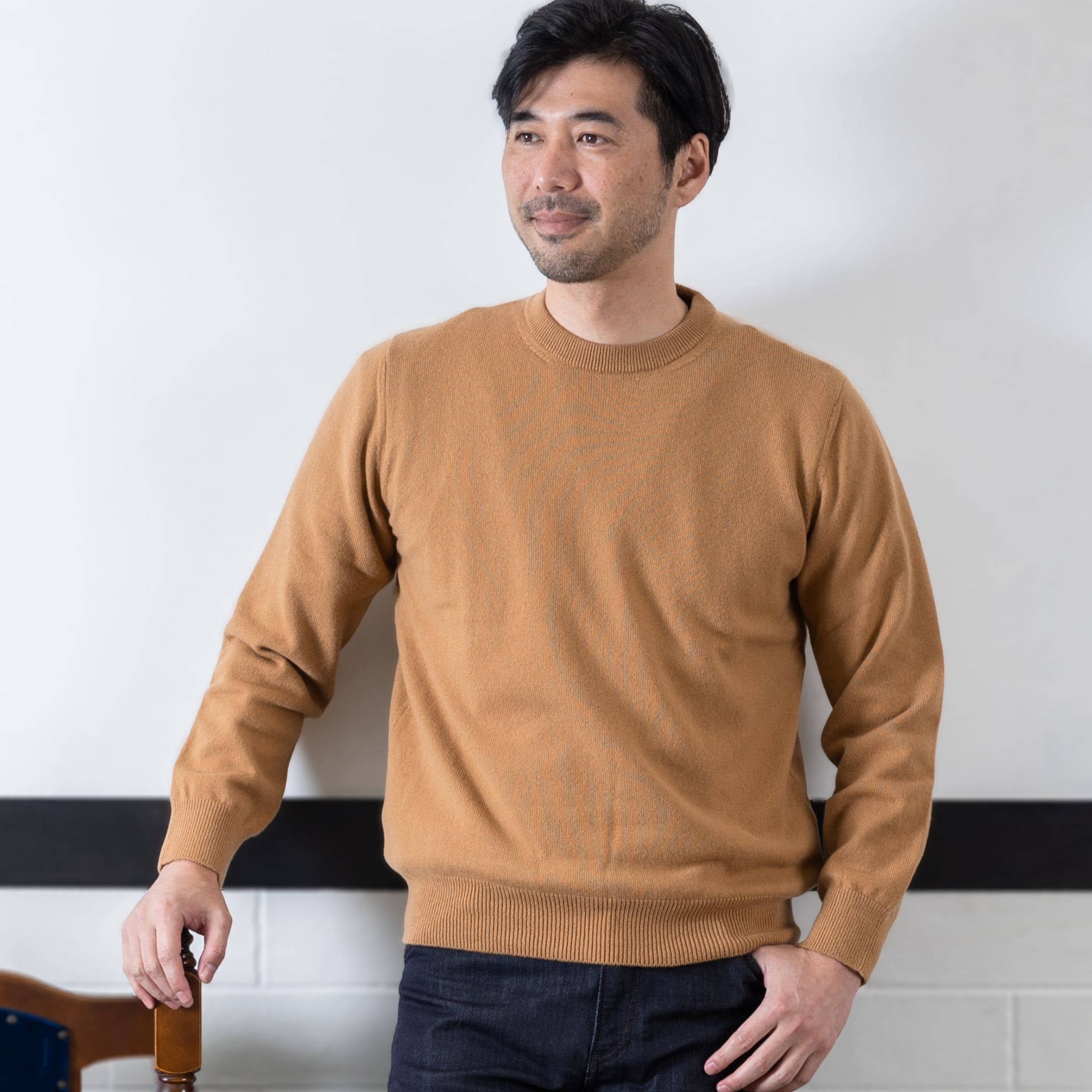 ベビーカシミヤ100％  メンズクルーネックセーター