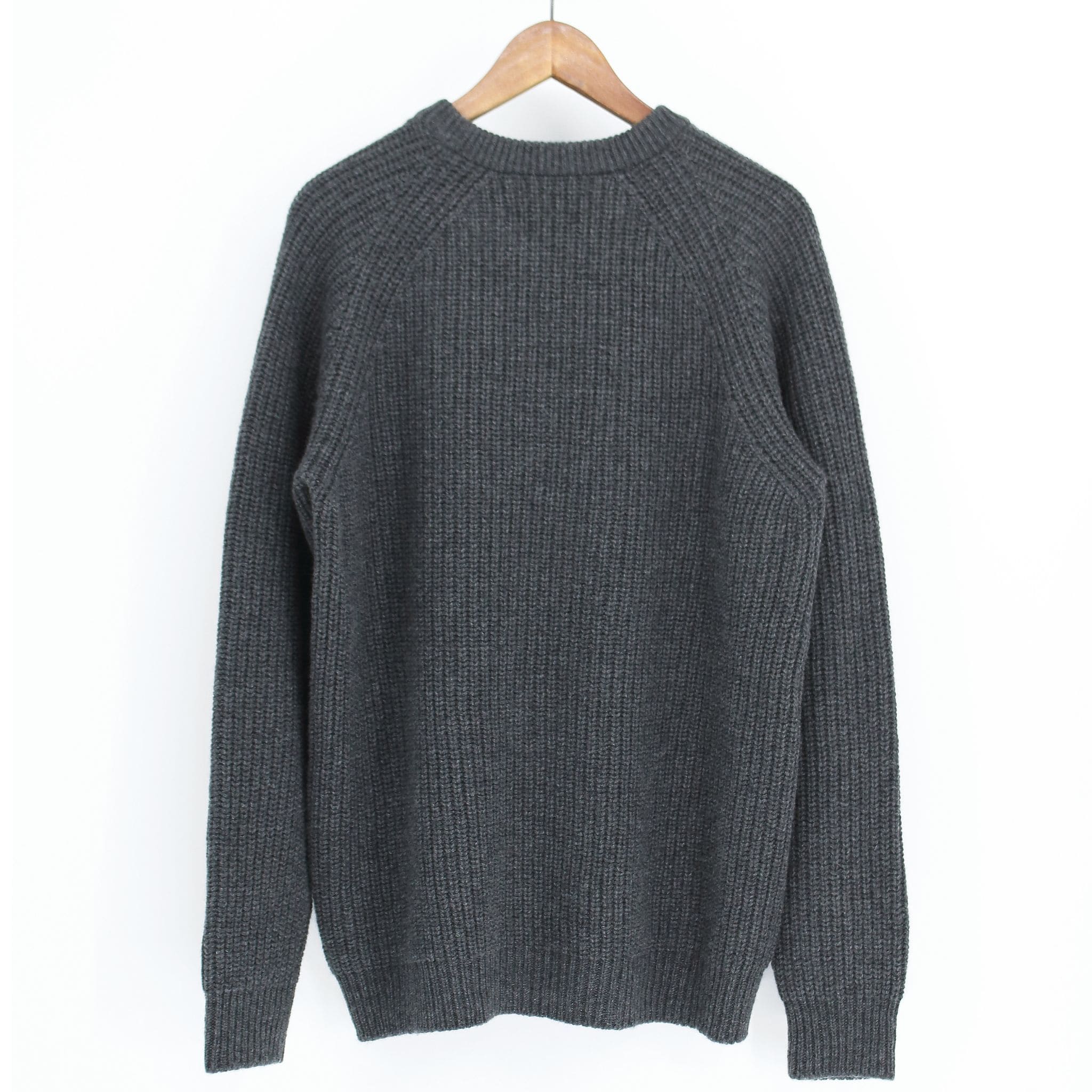ピュアカシミヤ ホールガーメント ラグラン 畦編みクルーネックセーター