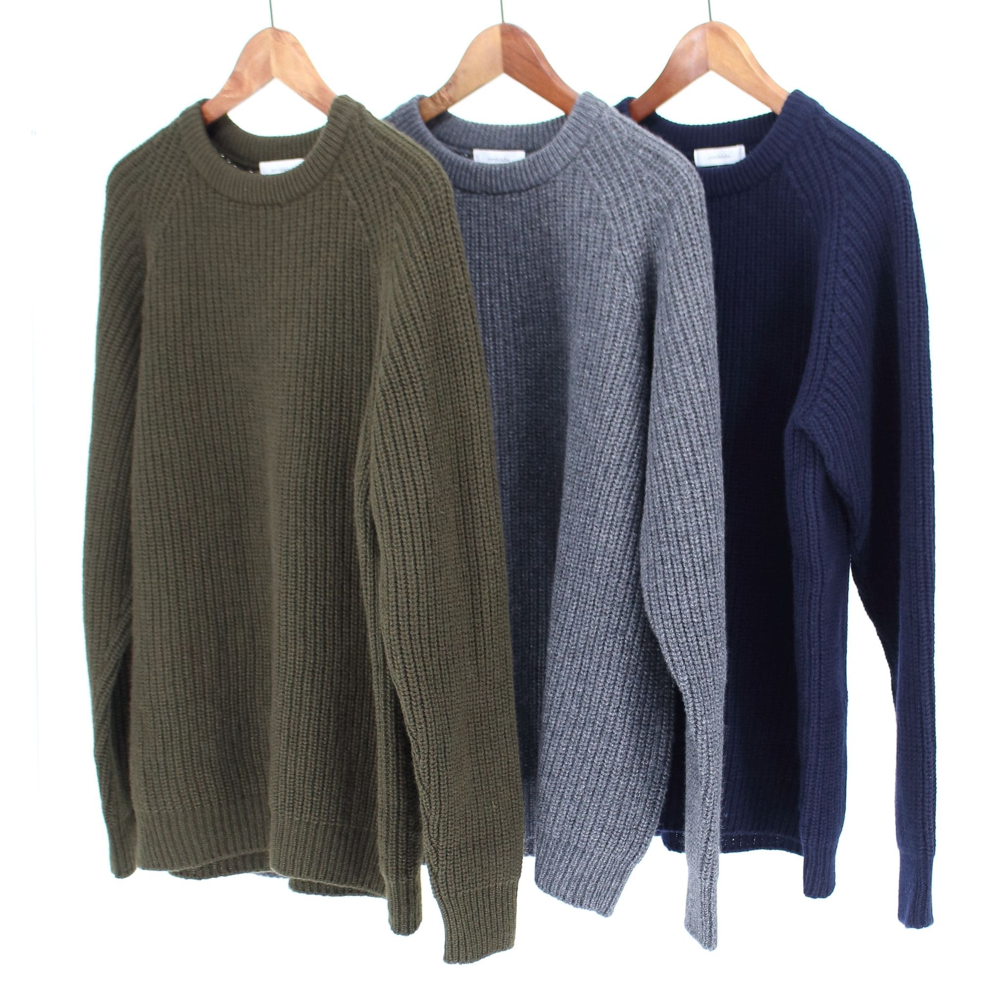 ピュアカシミヤ ホールガーメント ラグラン 畦編みクルーネックセーター