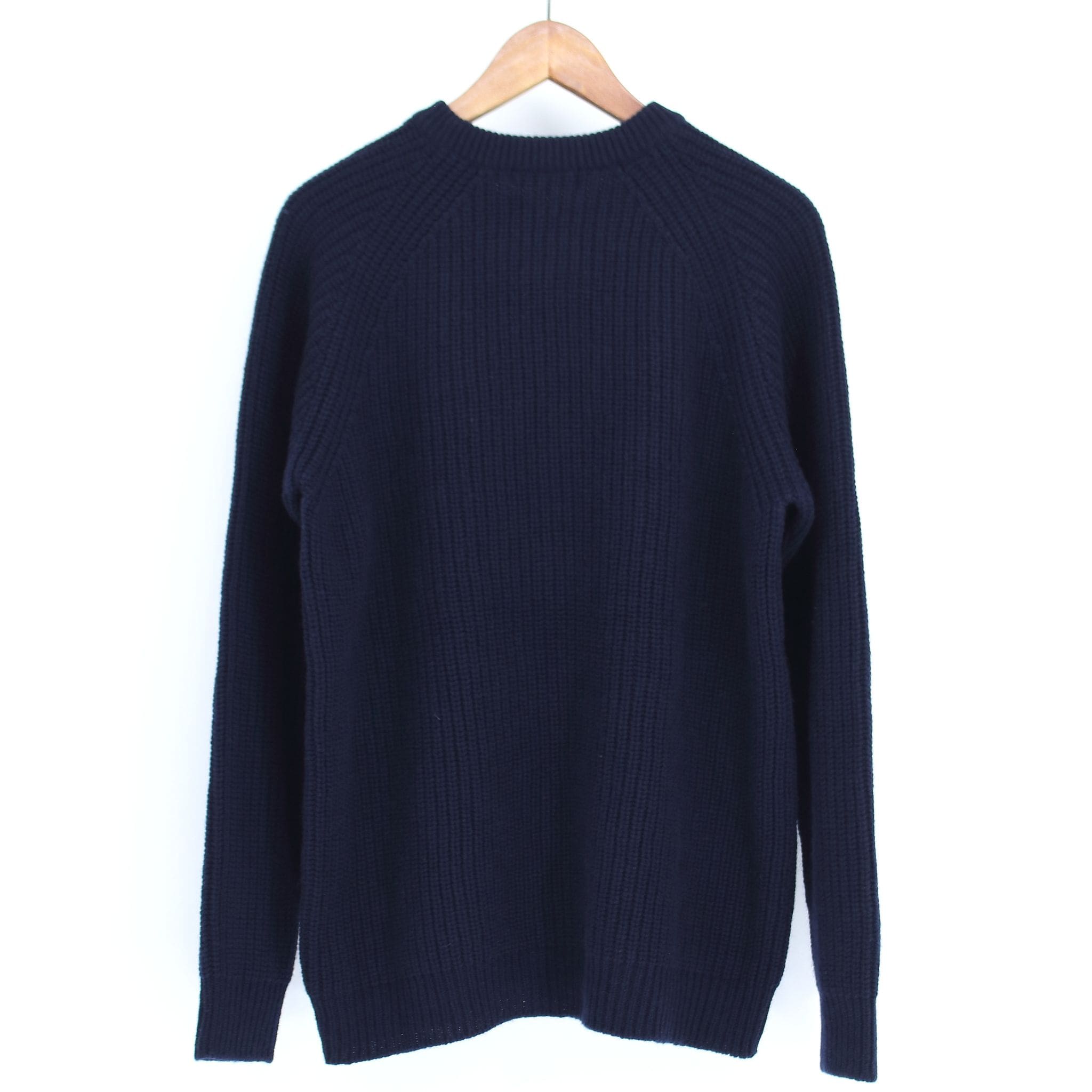 ピュアカシミヤ ホールガーメント ラグラン 畦編みクルーネックセーター