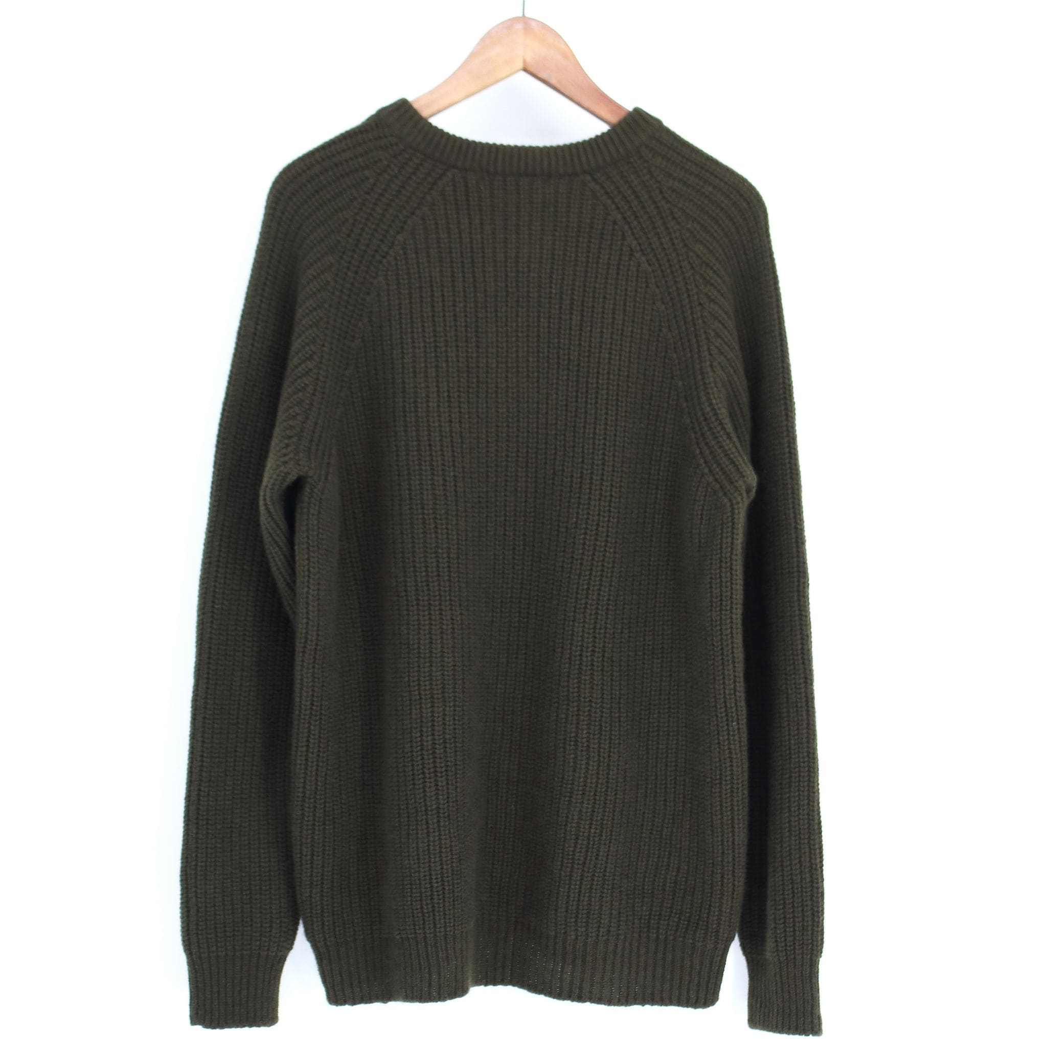 ピュアカシミヤ ホールガーメント ラグラン 畦編みクルーネックセーター