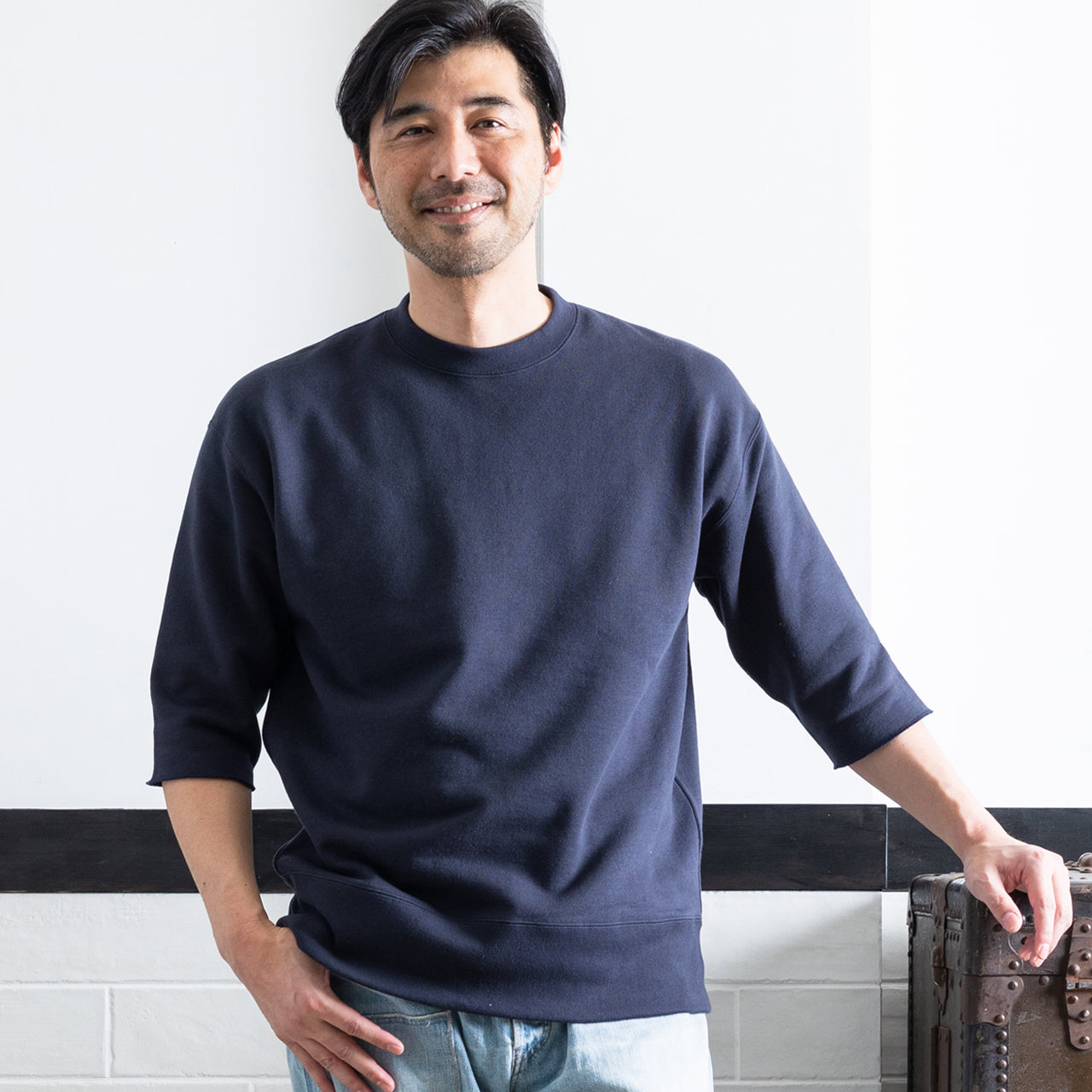 シーアイランドコットン 吊り裏毛 クルーネックスウェット（5分袖）