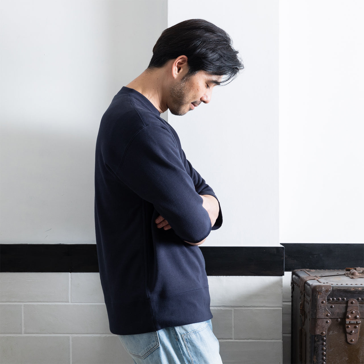 アメリカンシーアイランドコットン吊裏毛　5分袖クルーネック